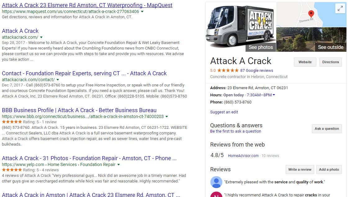 Google Reviews Page - Attack A Crack (CT)